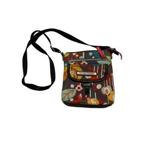 Lily Bloom Multicolored Floral Print Crossbody Top Zip Multi Pocket Purse